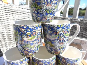 Set Of Six Aspen Mugs In Blue Strawberry Thief Design, 3 of 12