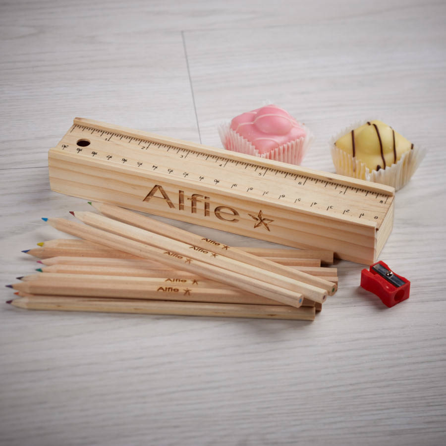 Personalised Wooden Pencil Case And Pencils, 1 of 4