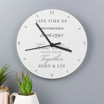 Personalised Time Flies Anniversary Wooden Wall Clock, 2 of 5