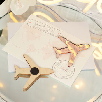 Destination Wedding Map And Plane Save The Date Magnet And Card, 3 of 10