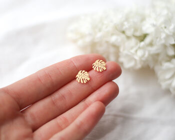 Monstera Leaf Tropical Summer Stud Earrings, 5 of 6