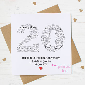 Personalised 20th Anniversary Card With China Heart, 3 of 6