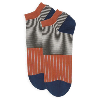 Oxford Stripe Navy And Orange Men's Trainer Socks Bundle, 7 of 7