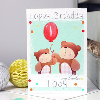 Personalised Bear Sibling Birthday Card, 2 of 9