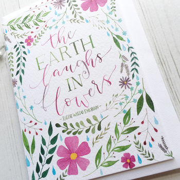 'The Earth Laughs In Flowers' Hand Lettered A6 Card, 2 of 2