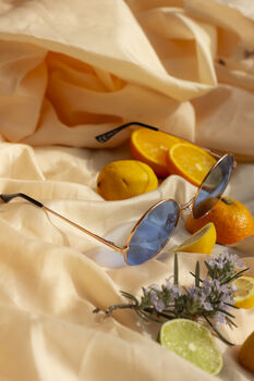 Blue Oversized Round Circle Wire Frame Sunglasses, 2 of 5