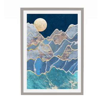 Gold Blue Moonlight Mountains Original Wall Art Print, 3 of 7