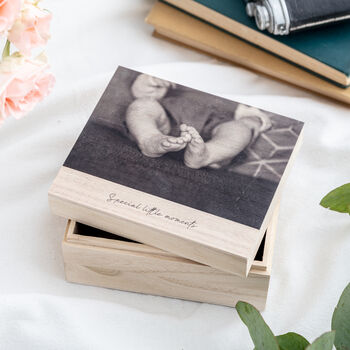 Small Wooden Personalised Photo Trinket Keepsake Box, 2 of 3