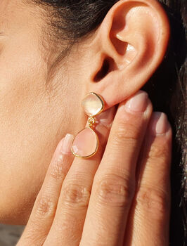 Gold Vermeil Plated Pink And White Chalcedony Earrings, 2 of 3
