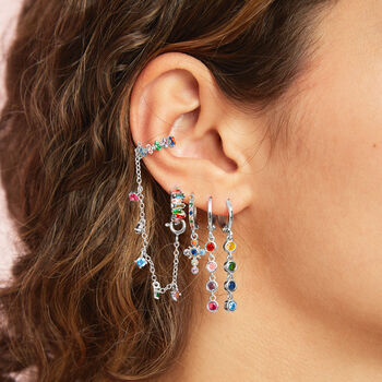 Lola Silver Rainbow Huggie Earrings, 2 of 2
