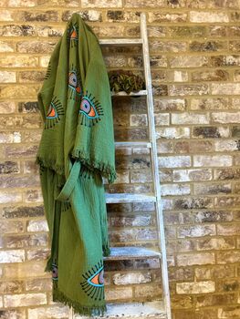 Long Organic Cotton Robe: Khaki Green Eye, 6 of 6