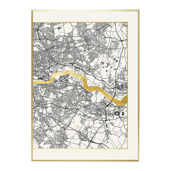 London Triptych Map Screen Prints | White And Gold, 5 of 6