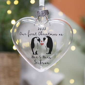 Penguin First Married Christmas Bauble, 5 of 9