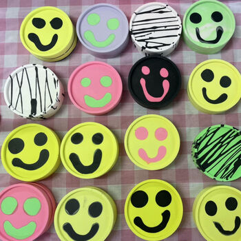 Smiley Face Coasters/ Tray Neon Green Set Of Two, 6 of 8