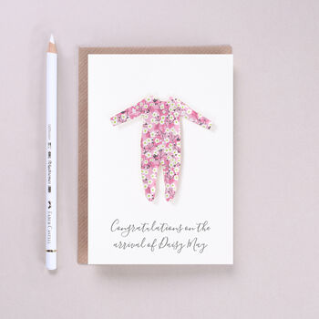 Liberty Print New Baby Grow Personalised Card, 2 of 3