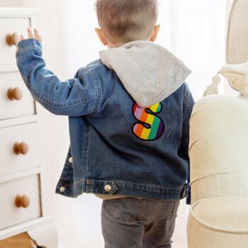 Kids Denim Jacket Rainbow Embroidered Initial, 4 of 5
