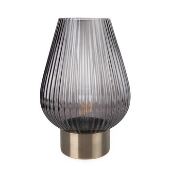 Elegant Battery Powered Ridged Blue Glass Table Lamp With Brass Base, 2 of 4