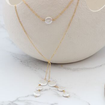 Bridal Coin Pearl Lariat Back Drop Necklace, 8 of 12