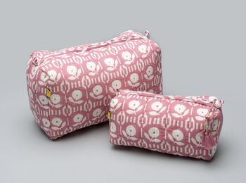 Arpora Floral Hand Block Pattern Pink Make Up Bag, 3 of 7