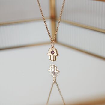 Hand Of Fatima Amethyst Necklace 9k Gold, 2 of 3