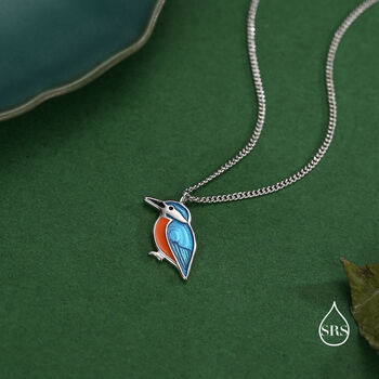 Sterling Silver Enamel Kingfisher Necklace, 5 of 12