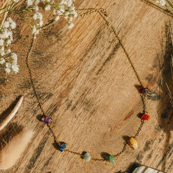 Gold Plate Seven Chakra Raw Stone Crystal Necklace, 3 of 4
