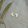 Tiny Crescent Moon Stud Earrings In Sterling Silver, thumbnail 5 of 6