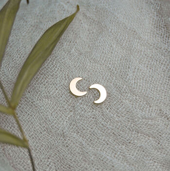 Tiny Crescent Moon Stud Earrings In Sterling Silver, 5 of 6