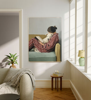 Female Book Reading Dog Portrait Art Print, 2 of 4
