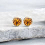 Yellow Gold Plated November Citrine Birthstone Stud Earrings, thumbnail 4 of 9