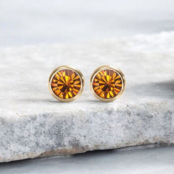 Yellow Gold Plated November Citrine Birthstone Stud Earrings, 4 of 9