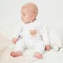 Personalised White Quilted Teddy Bear Boucle Romper, thumbnail 1 of 4