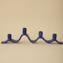 Handmade Blue Wavy Ceramic Candelabra For Four Candles, thumbnail 2 of 9