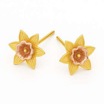 Gold Plated Sterling Silver Daffodil Stud Earrings – 8mm, 5 of 6