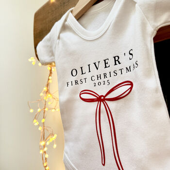 Personalised Baby's First Christmas Bow Babygrow, 2 of 4