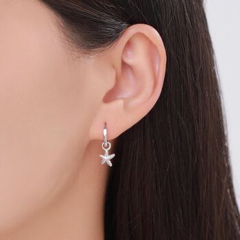Sterling Silver Mismatched Sea Turtle And Starfish Huggie Hoops, 7 of 12