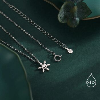 Sterling Silver Very Small Snowflake Pendant Necklace, 6 of 12