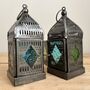 Silver Moroccan Style Lantern Green And Blue Glass, thumbnail 5 of 11