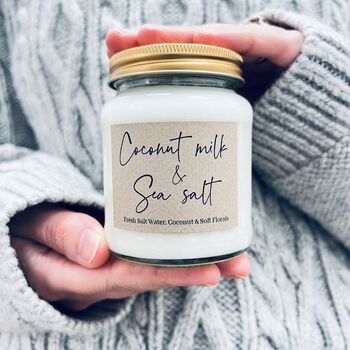 Coconut Milk And Sea Salt Scented Soy Candle, 2 of 8