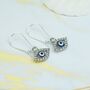 Long Silver Evil Eye Huggie Zircon Devil Eye Charm Earrings, thumbnail 3 of 8