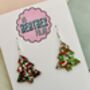 White, Red And Green Glitter Christmas Tree Resin Earrings / Traditional Christmas Gift / Secret Santa Gift, thumbnail 4 of 9