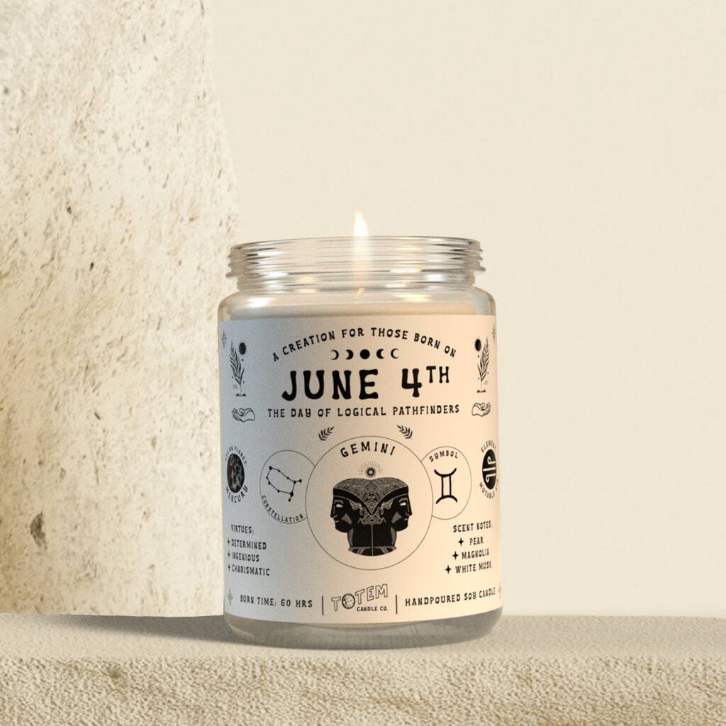 Gemini Birth Date Zodiac Gift Candle By Totem Candle Co