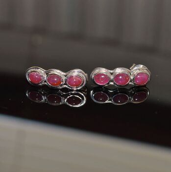 Red Ruby Silver Stud Earrings Set, 3 of 7