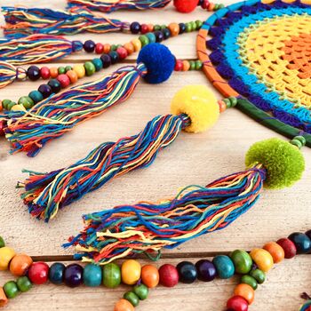 Large Rainbow Vegan Pom Pom Beads Dream Catcher, 3 of 10