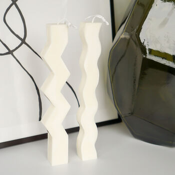 Pair Of Zig Zag And Wave Pillar Candles, 3 of 4