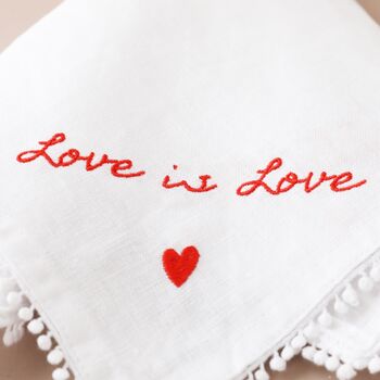 Love Is Love Embroidered White Linen Napkin, 2 of 4
