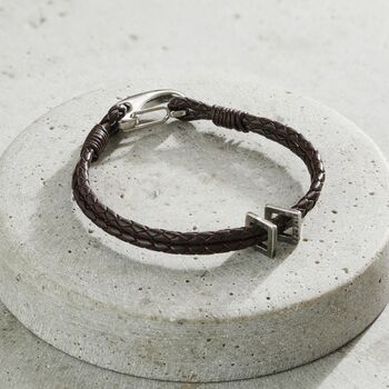 Men's Personalised Leather Strap Square Charm Bracelet, 3 of 4