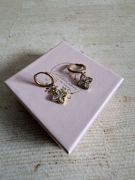 Gold Plated Dangle Clover Flower Earrings, 4 of 5