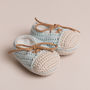 Hand Crochet Leather Laced Baby Shoes, thumbnail 1 of 7