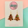 Quality Street / Green, Gold And Pink Glitter Christmas Tree Earrings Small And Large, thumbnail 2 of 2